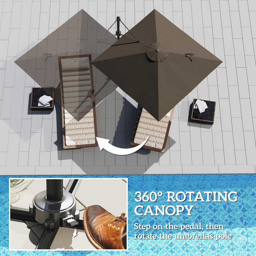 Outsunny 8'x8' Square Patio Hanging Offset Umbrella, Outdoor Cantilever Parasol w/ Cross Base, Cream White