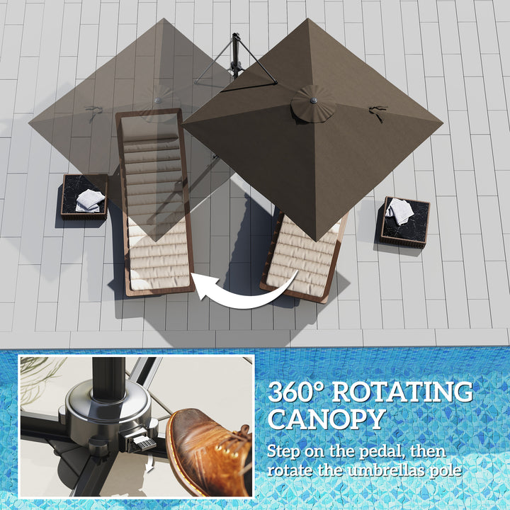 Outsunny 8'x8' Square Patio Hanging Offset Umbrella, Outdoor Cantilever Parasol w/ Cross Base, Cream White