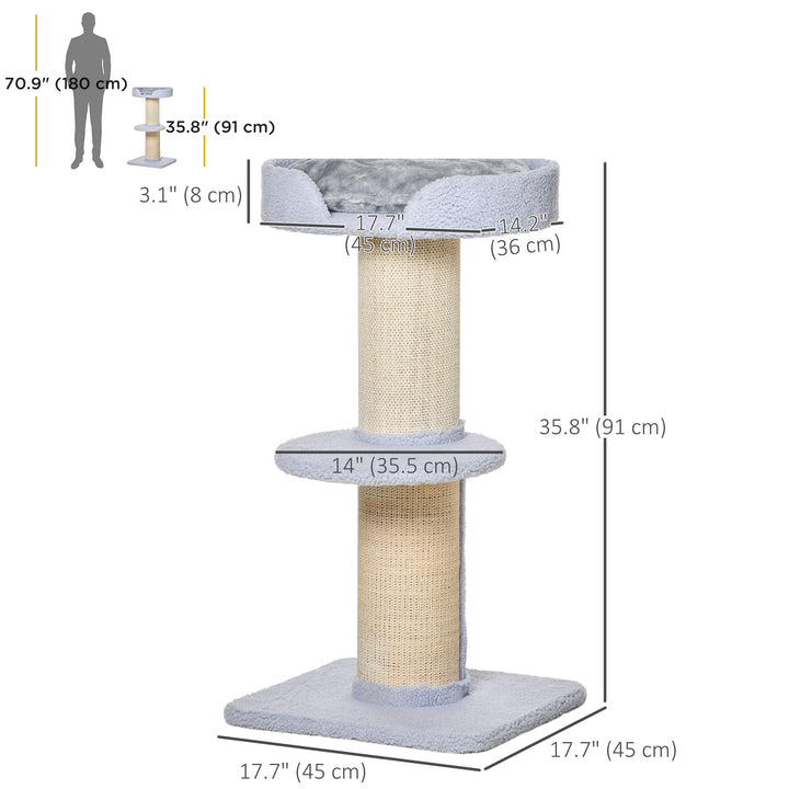 PawHut Cat Tree Kitty Tower with Sisal Mat Scratching Post, Cat Bed, Cushion, Perch, 18" x 18" x 36", Brown
