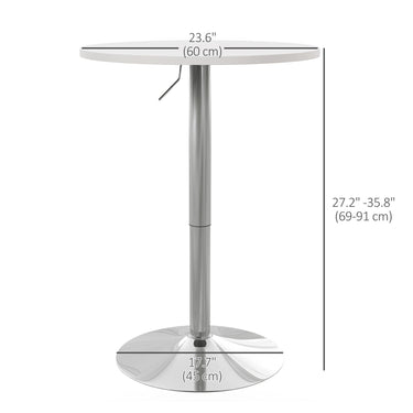 HOMCOM High Top Bar Table, Adjustable Round Kitchen Table with Swivel Top and Steel Base, Bistro Table for 2 People, White