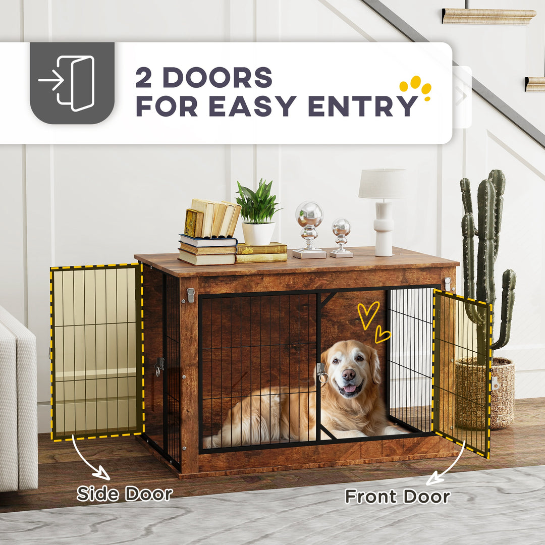 PawHut 39" Dog Crate Furniture w/ Flip-up Top Opening, 2 Doors, Dog Kennel Furniture for Large Dogs, Rustic Brown