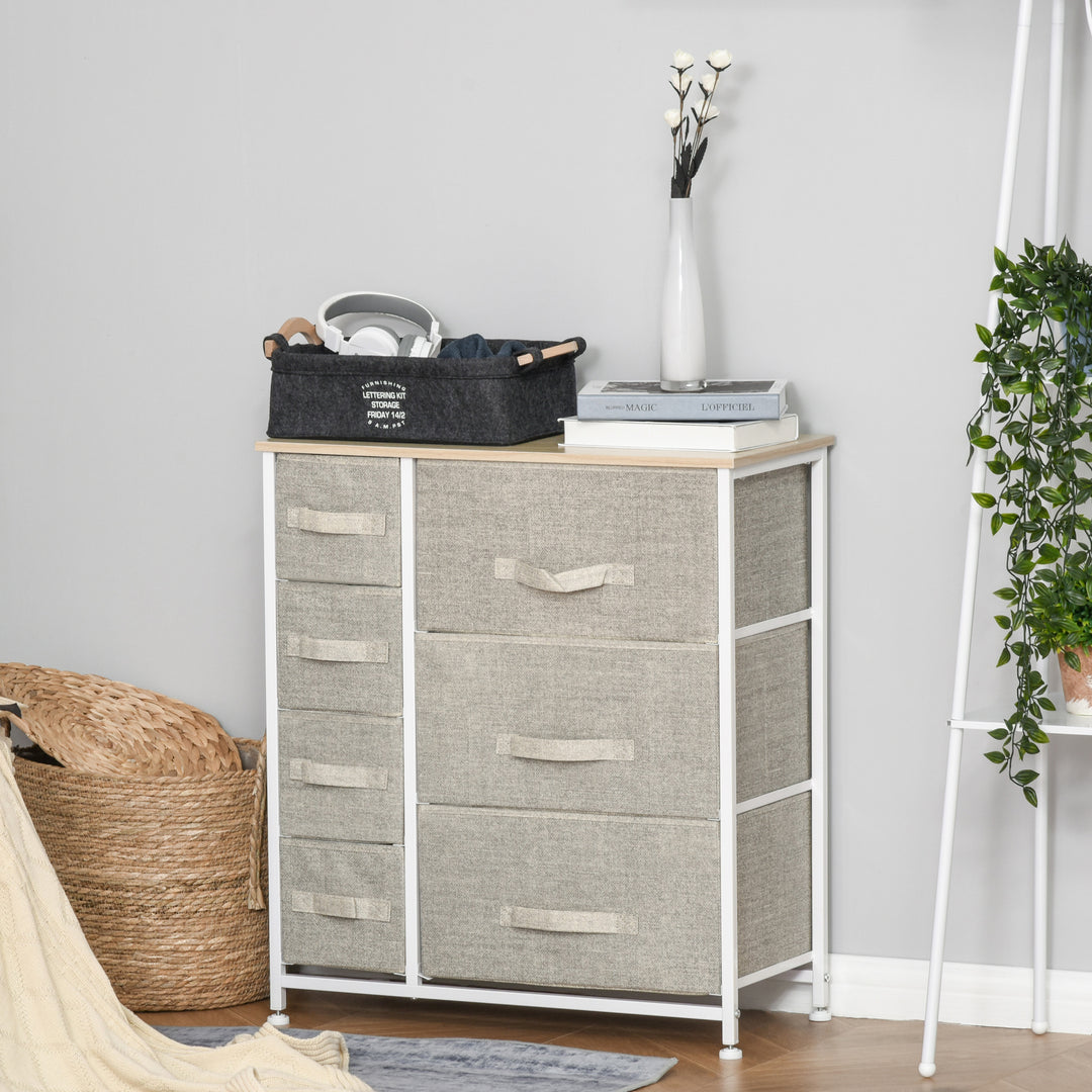 HOMCOM Dresser for Bedroom with 7 Drawers, Chest of Drawers with Metal Frame, Fabric Dresser for Living Room, Light Grey