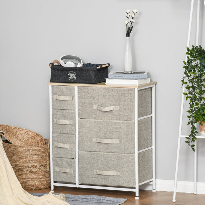 HOMCOM Dresser for Bedroom with 7 Drawers, Chest of Drawers with Metal Frame, Fabric Dresser for Living Room, Light Grey