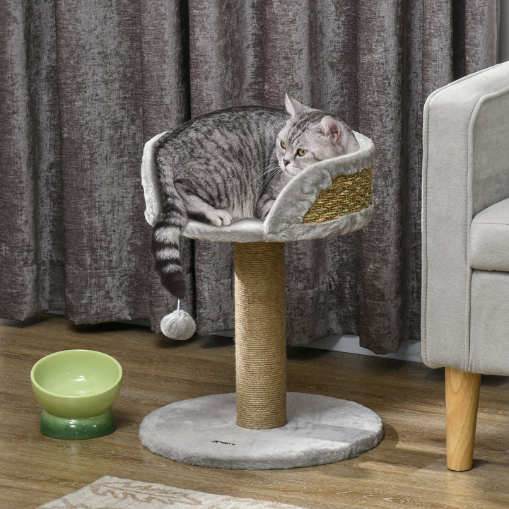 PawHut Cat Tree with Scratching Post, Toy Ball, Perch, Small Cat Tower for Indoor Cats - 16" x 16" x 19", Grey