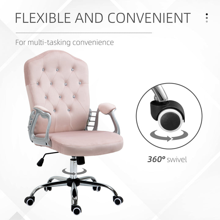 Vinsetto Office Chair, Velvet Computer Chair, Button Tufted Desk Chair with Swivel Wheels, Adjustable Height, Tilt Function, Grey