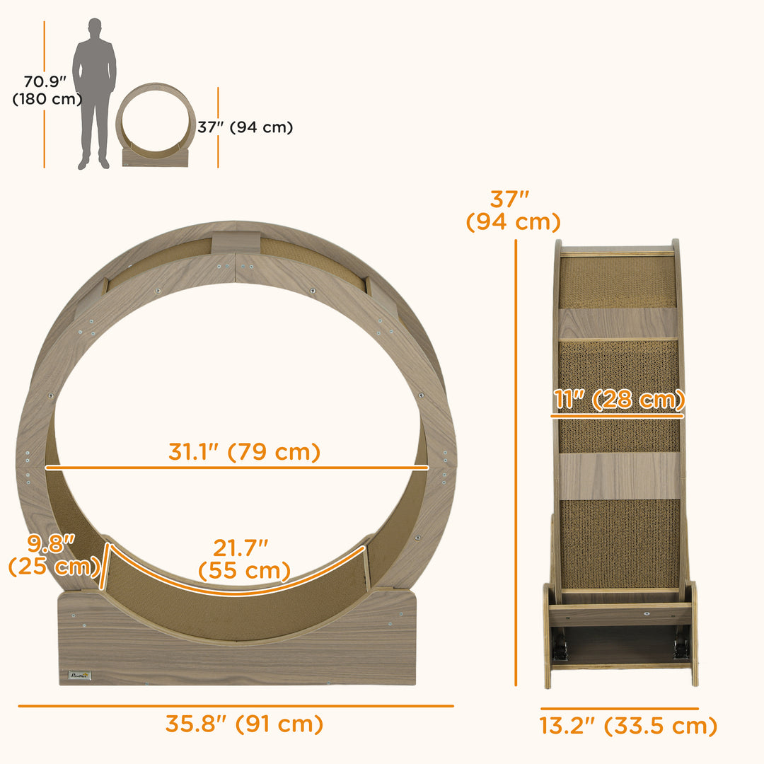 PawHut 36" Cat Wheel for Indoor Cats with Brake, Scratching Pads, Oak