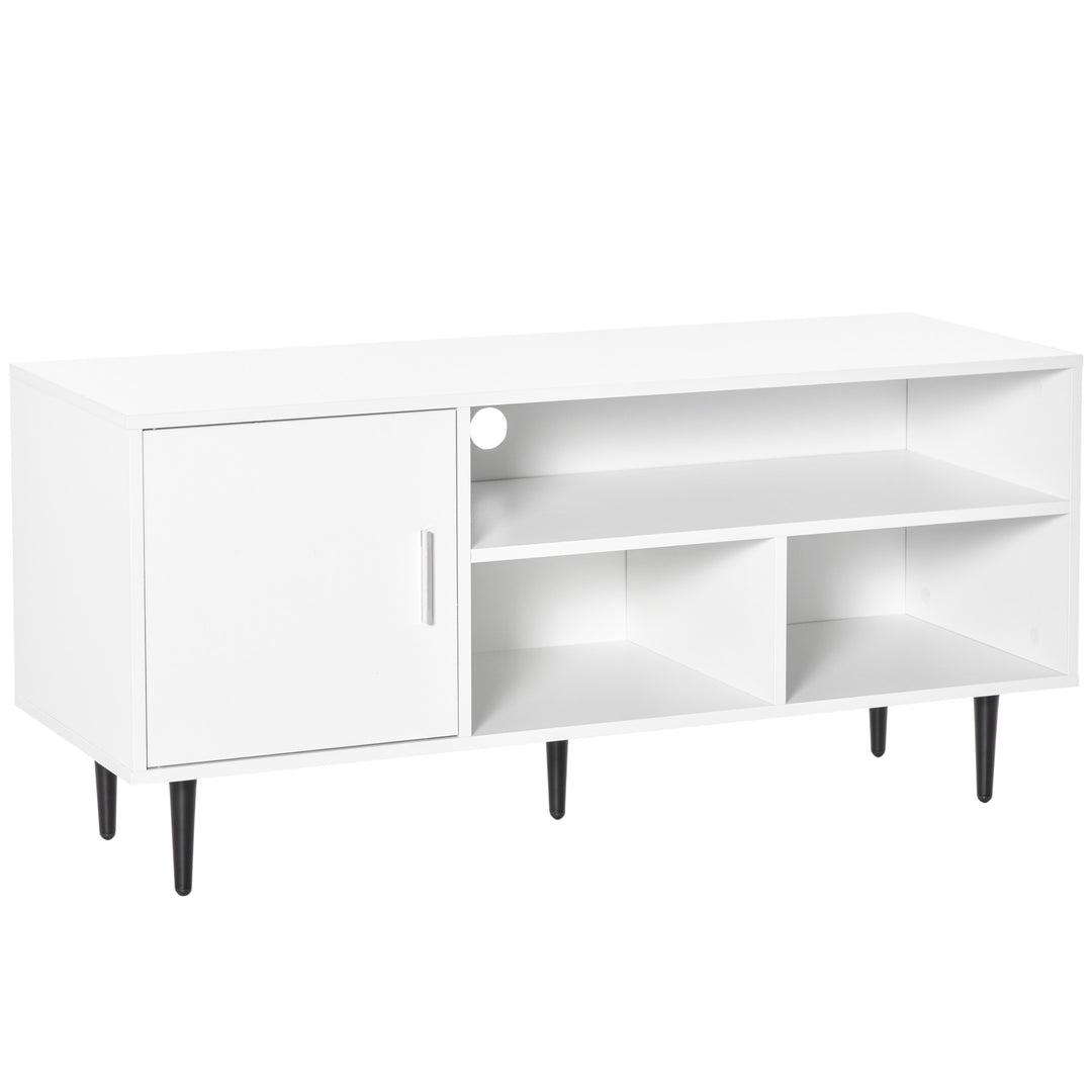 HOMCOM Modern TV Stand Cabinet for TVs up to 60 Inches with Storage Shelf, Cable Hole, Home Entertainment Unit Center, for Living Room Bedroom, White