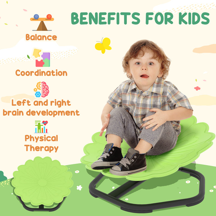 Qaba Flower-Shaped Kids Swivel Chair, Non-Slip Sit and Spin Sensory Chair for Training Body Coordination, Green