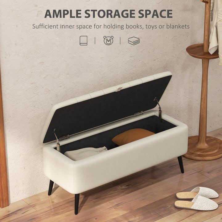 HOMCOM 40" Ottoman with Storage, Linen Upholstered Storage Ottoman Bench with Steel Legs for Living Room, Bedroom Grey