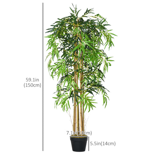 HOMCOM 5FT Artificial Bamboo Tree, Fake Plant with 1095 Leaves, Greenery Plant in Nursery Pot for Indoor , Green