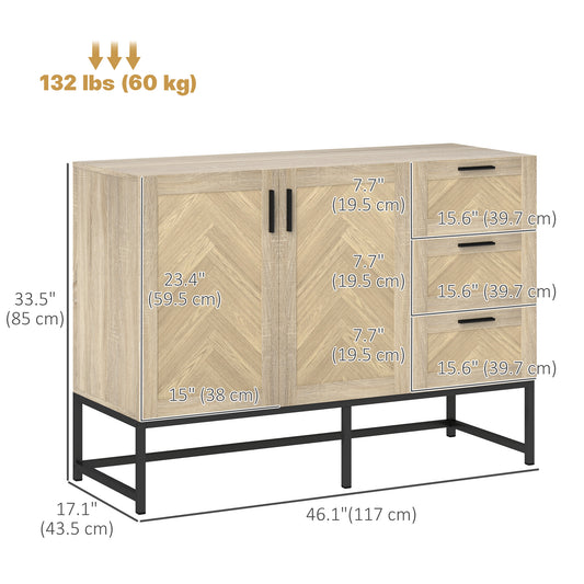 HOMCOM Buffet Cabinet, Coffee Bar Cabinet with Drawers and Adjustable Shelf, Oak