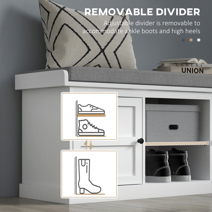 HOMCOM Shoe Storage Bench with Cushioned Seat, Entryway Bench Seat with 2 Cabinets and Adjustable Shelf for Hallway, White