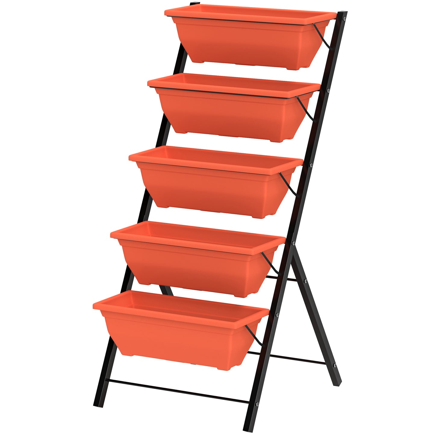 Outsunny 5-Tier Raised Garden Bed with 5 Planter Box, Outdoor Plant Stand Grow Containers with Leaking Holes, Brown