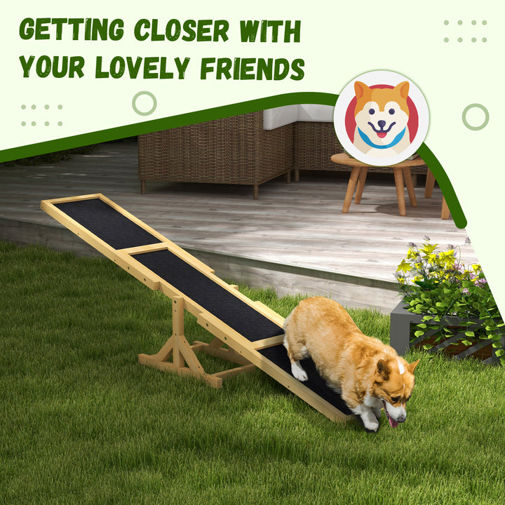 PawHut Wood Pet Seesaw Platform Dog Agility Training Equipment Run Game Toy Weather Resistant Pet Supplies Natural