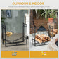 Outsunny 2-Tier Firewood Log Rack with 4 Tools 33" Fireplace Wood Holder Storage Log Rack with Shovel, Broom, Poker, Tongs and Hooks