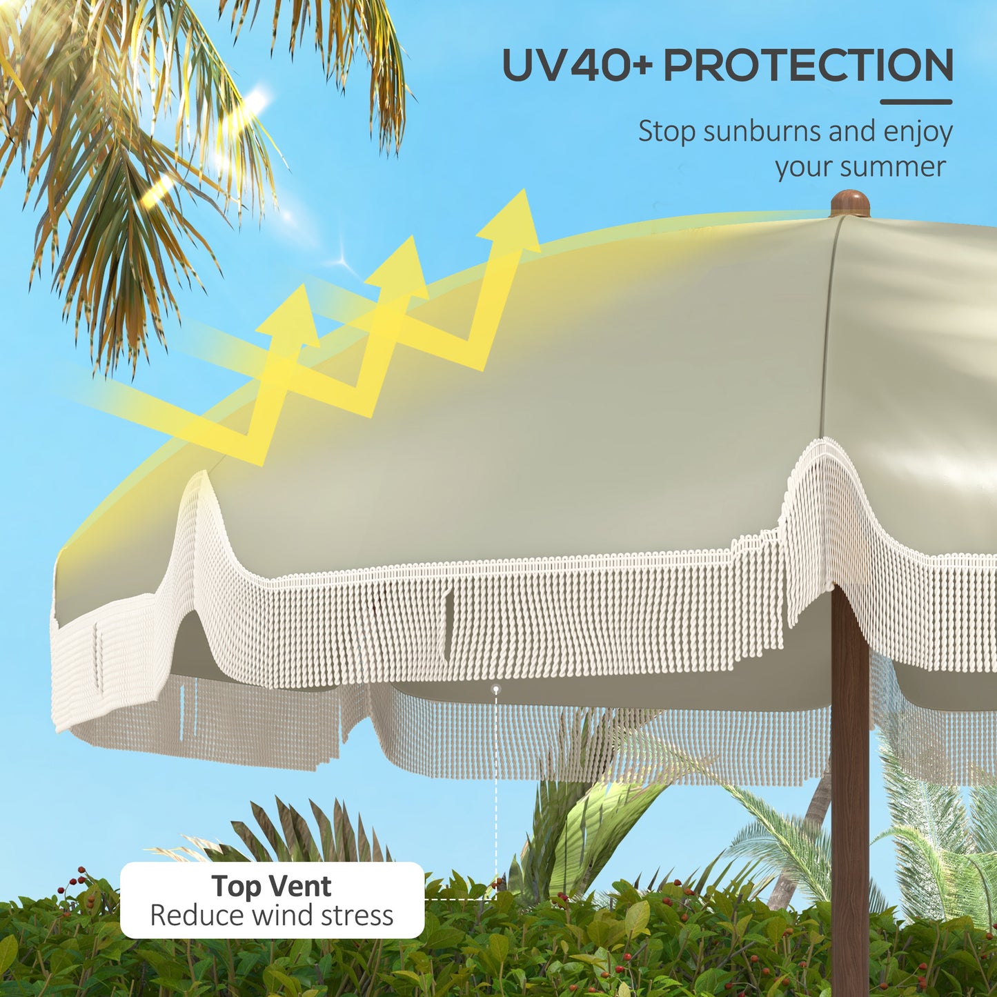 Outsunny 6.2' Beach Umbrella for Travel, Vent, Ruffles, Carry Bag, Portable Outdoor Umbrella for Garden, Light Green