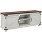 HOMCOM Farmhouse TV Stand for up to 50" TV, TV Cabinet with Barn Doors, Cable Management for Living Room, Distressed White