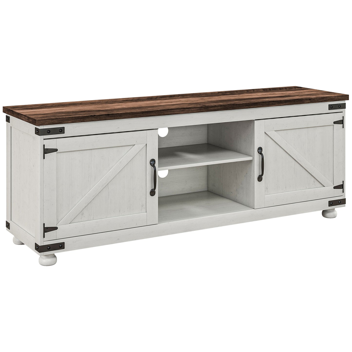 HOMCOM Farmhouse TV Stand for up to 50" TV, TV Cabinet with Barn Doors, Cable Management for Living Room, Distressed White