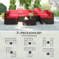 Outsunny 7pc Garden Wicker Sectional Set w/ Tea Table Patio Rattan Lounge Sofa Outdoor Deck Furniture Blue