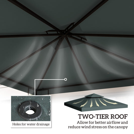 Outsunny 10' x 10' Square 2-Tier Gazebo Canopy Replacement Top Cover Outdoor Garden Sun Shade, Charcoal Grey
