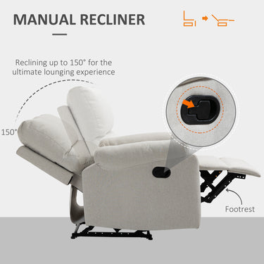HOMCOM Recliner Chair, Manual Reclining Chair with Footrest, Padded Seat for Living Room, Bedroom, Study, Cream White