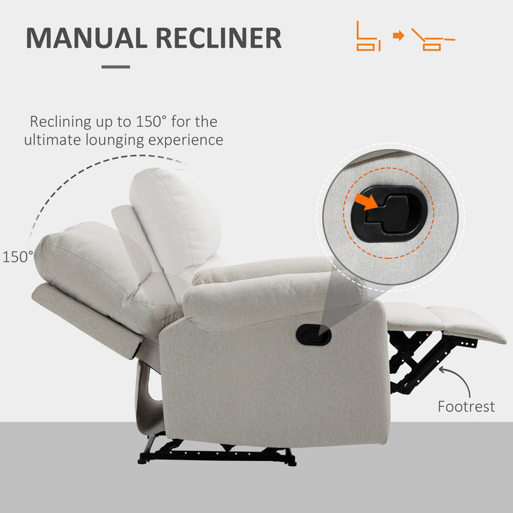 HOMCOM Recliner Chair, Manual Reclining Chair with Footrest, Padded Seat for Living Room, Bedroom, Study, Cream White