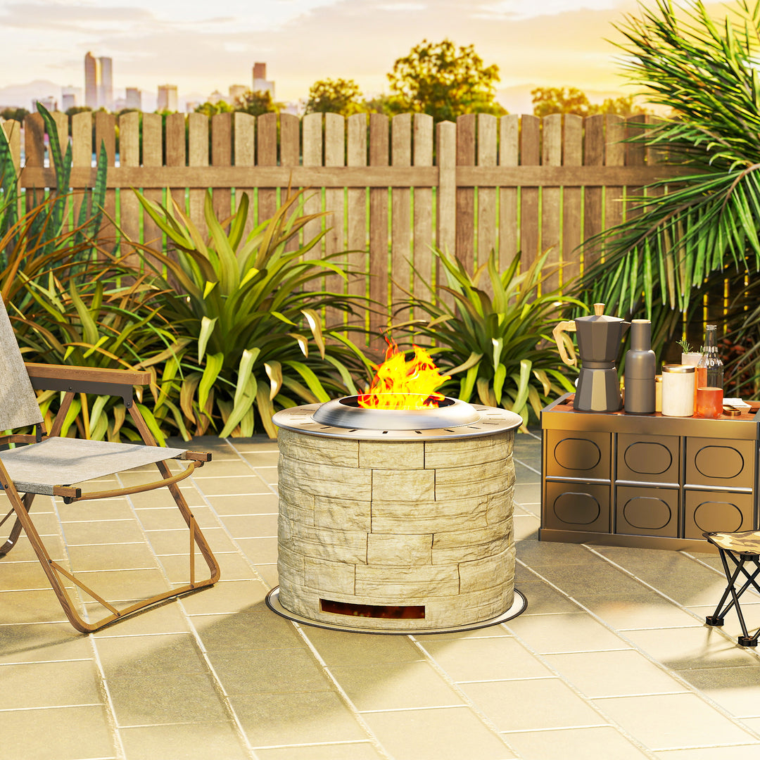 Outsunny Smokeless Fire Pit, Portable Camping Bonfire Stove with Mat for Backyard Patio Picnic, Magnesium Oxide, Yellow