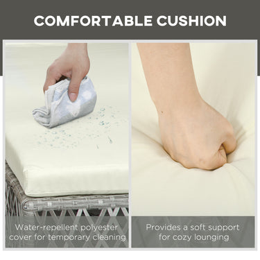 Outsunny 2 Pieces Wicker Patio Lounge Set w/ Cushions, Outdoor PE Rattan Sun Lounger Sets w/ 5-Level Reclining Chaise Chair & Two-tier Glass Top Coffee Table, Cream White