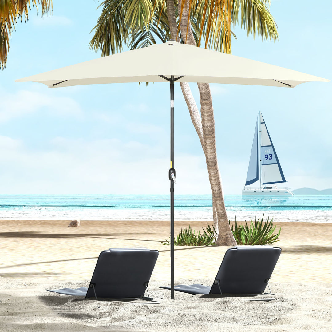Outsunny 6.5x10ft Rectangle Aluminum Tilt Patio Umbrella, Garden Market Parasol, Outdoor Sunshade Canopy with Crank, Cream White