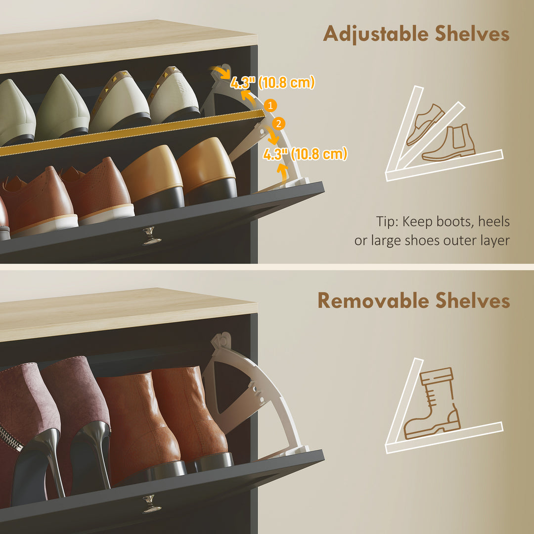 HOMCOM Modern Shoe Storage Cabinet with 4 Flip Drawers and Adjustable Shelves, Shoe Cabinet for 18-24 Pairs of Shoes, White