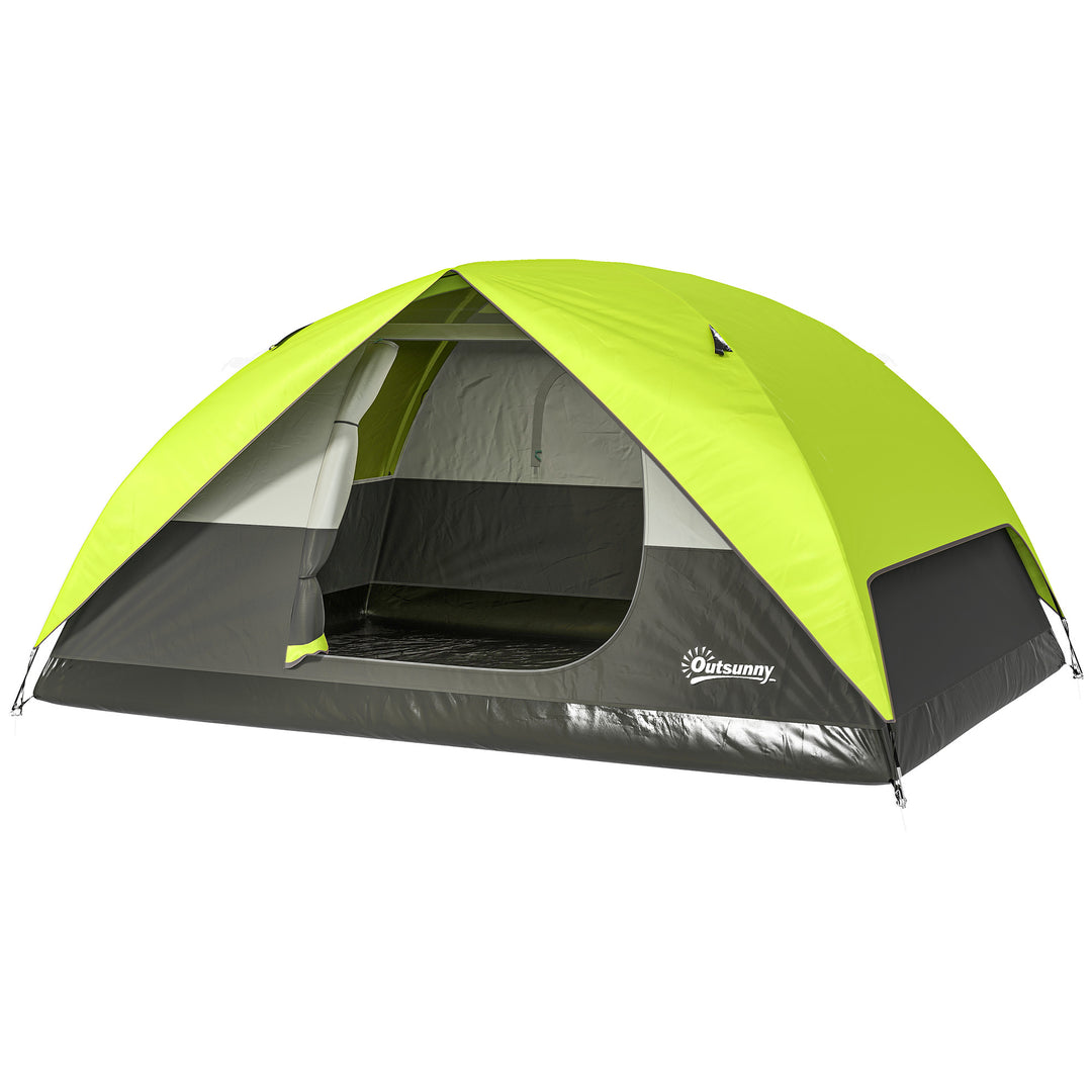 Outsunny Pop Up Camping Tent, 3-4 Person Family Tent, Waterproof Dome Tent with Mesh Window, Storage Pockets and Hook