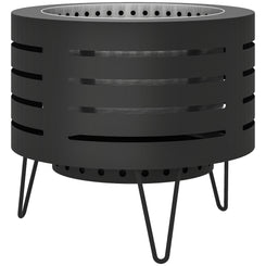 Outsunny Round Fire Pit with Fire Poker, Portable Wood Burning Firepit with Ash Tray and Hairpin Legs, Outdoor Fireplace, Black