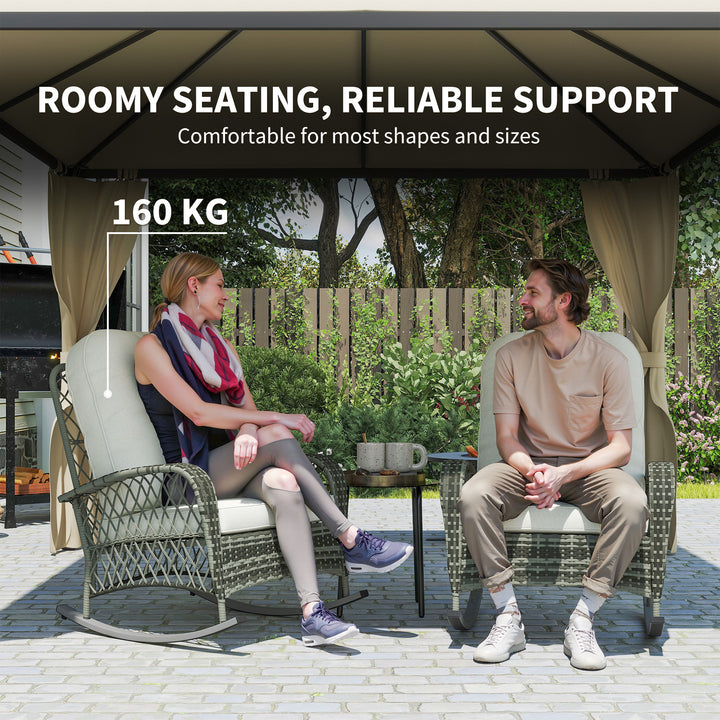 Outsunny Rattan Rocking Chair, Outdoor Wicker Patio Rocker Chair Furniture with Thick Cushions, for Garden Backyard Porch, Khaki