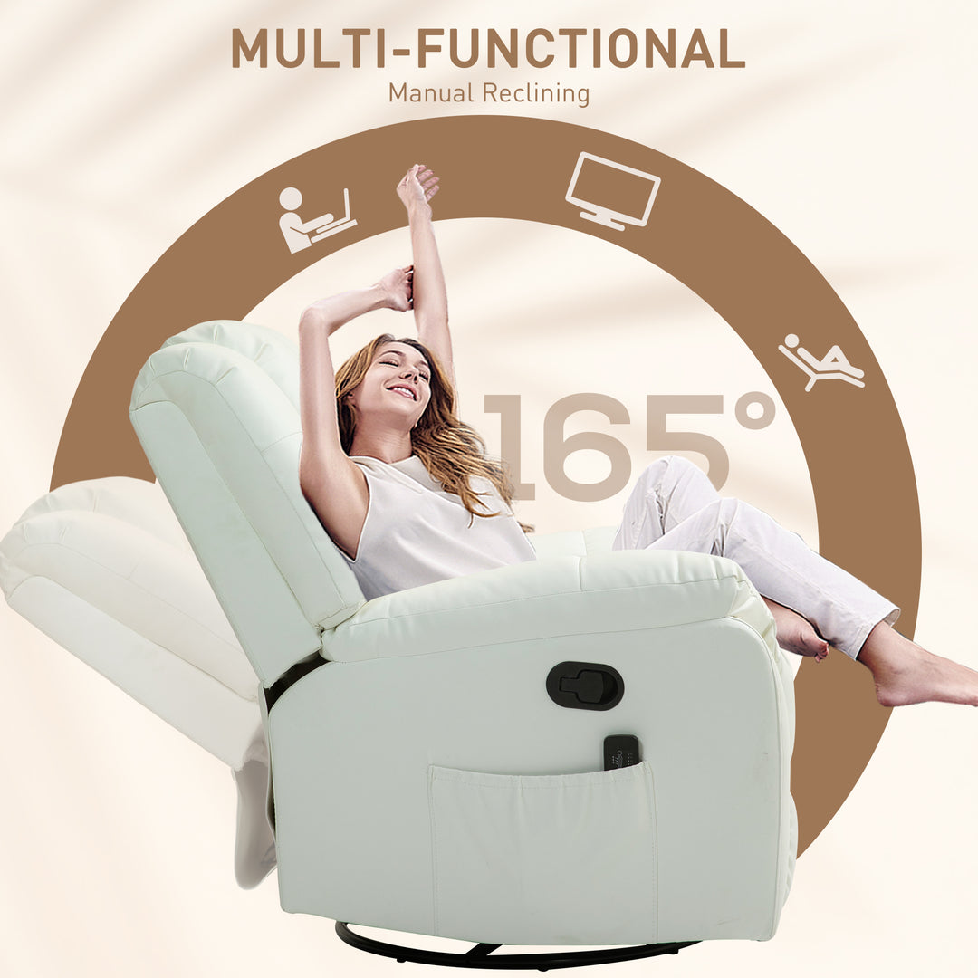HOMCOM 8-Point Vibration Massage Recliner Chair for Living Room, PU Leather 360° Swivel Manual Reclining Sofa Rocking Chair with Remote Control, Side Pockets, Grey