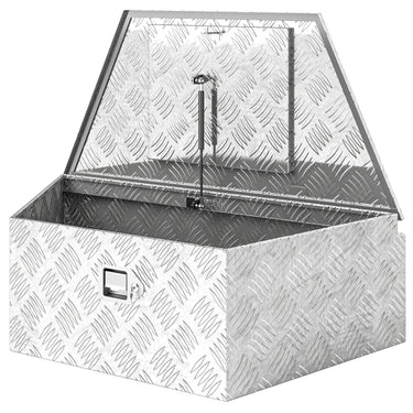 HOMCOM 39" Trapezoid Truck Tool Box Heavy Duty Aluminum Trailer Tongue Box with Lock and Keys for Pick Up Truck RV Trailer