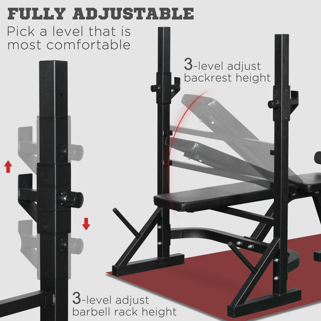 Soozier Weight Bench, Flat Incline Decline Workout Bench Press Set with Squat Racks, Leg Developer, Weight Plate Stand