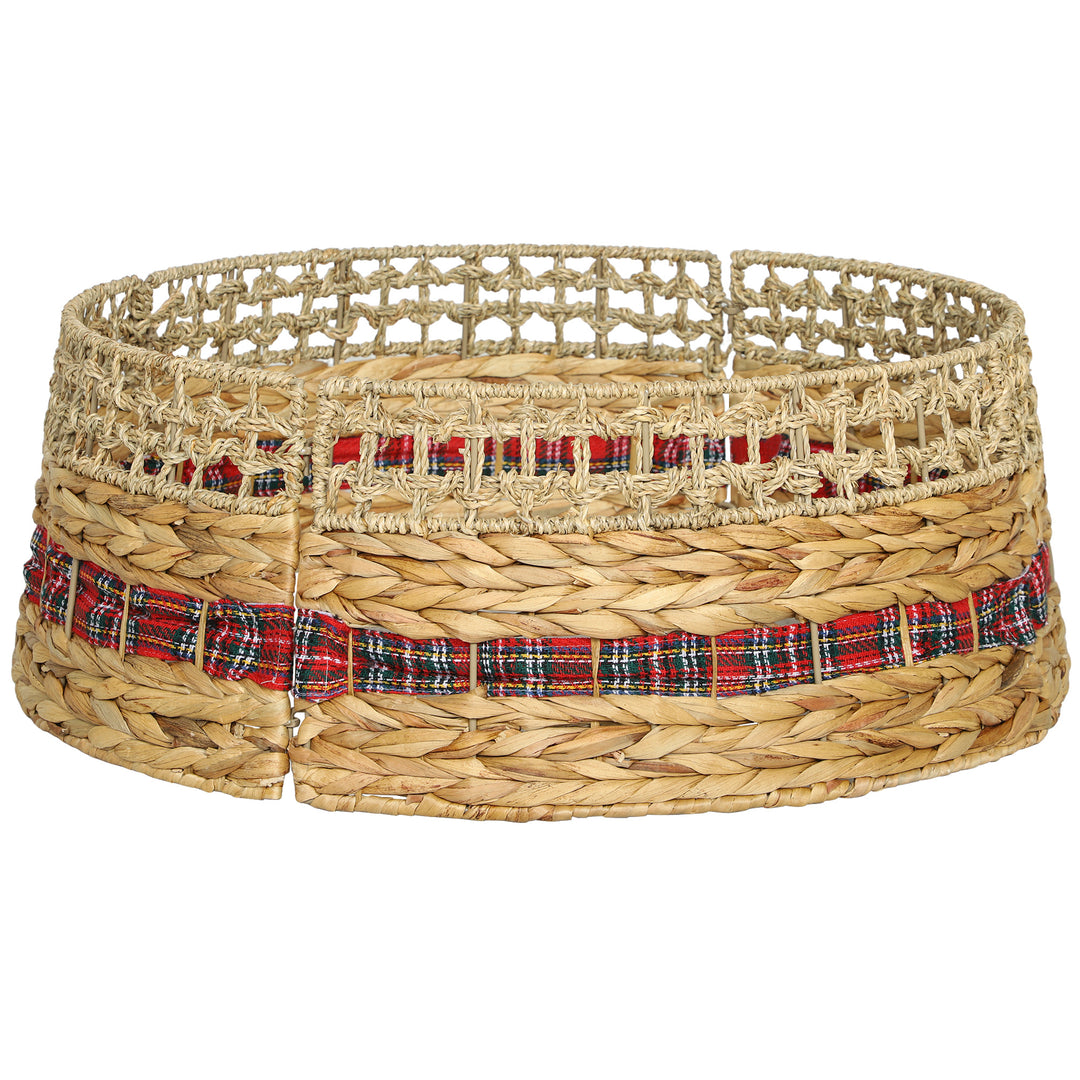 HOMCOM 23 inch Rustic Christmas Tree Skirt, Water Hyacinth Christmas Tree Collar for Party, Holiday, Home Decoration, Natural