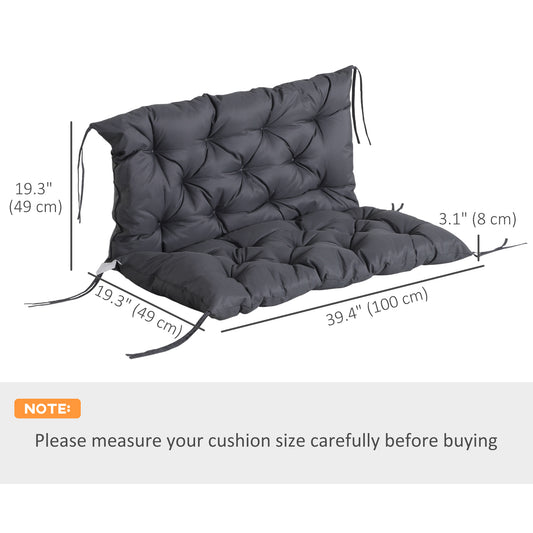 Outsunny Porch Swing Cushion Garden Bench Cushion with Backrest, Non-Slip 2-seater Thick Pad, Swing Chair Mat Replacement for Indoor and Outdoor, 39.4" x 38.6", Dark Grey