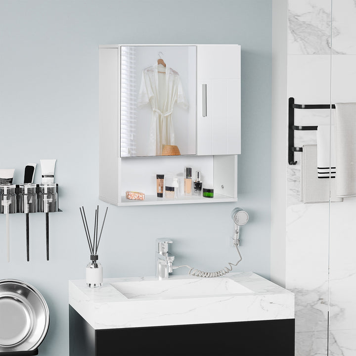 kleankin Bathroom Mirror Cabinet, Wall Mounted Medicine Cabinet with Double Doors and Adjustable Shelf, White