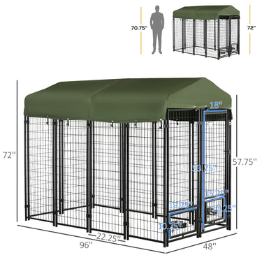 PawHut Outdoor Dog Kennel, Lockable Pet Playpen Crate, Welded Wire Steel Fence, Rotating Bowl Holders, Green