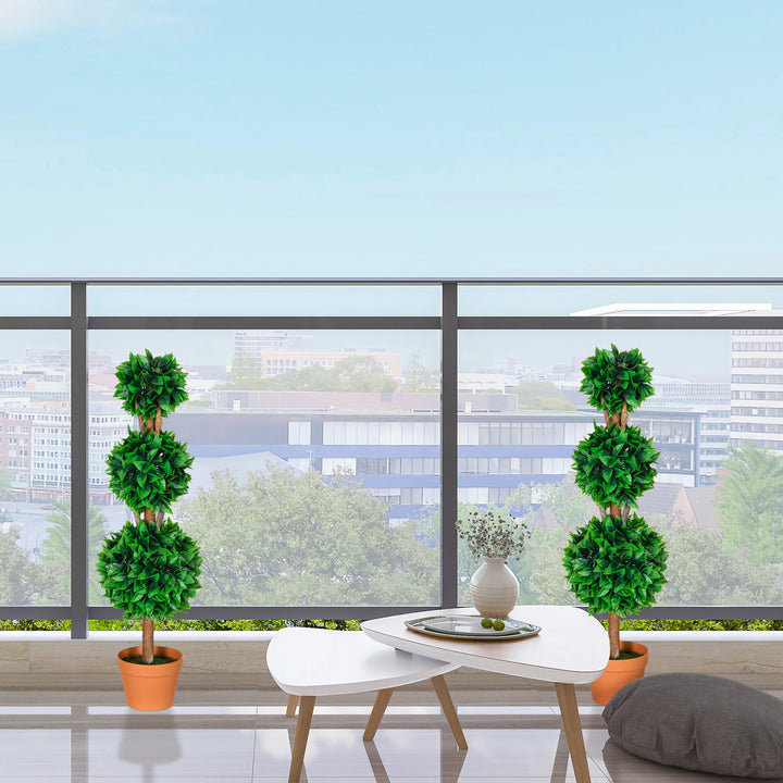 HOMCOM 2 Pack 35.5" Artificial Trees, Boxwood Topiary Ball Trees with Pot for Indoor, Outdoor, Home Office, Living Room, Green