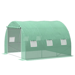 Outsunny 10' x 10' x 6.5' Walk-in Tunnel Greenhouse with High-Quality Transparent PE Cover, Zipper Doors, & Windows