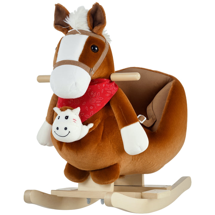 Qaba Kids Ride On Rocking Horse with Cradlesong Handle Grip Hand Puppet Traditional Toy Gift for Children 18-36 Months Rocking Toy for Toddler Brown