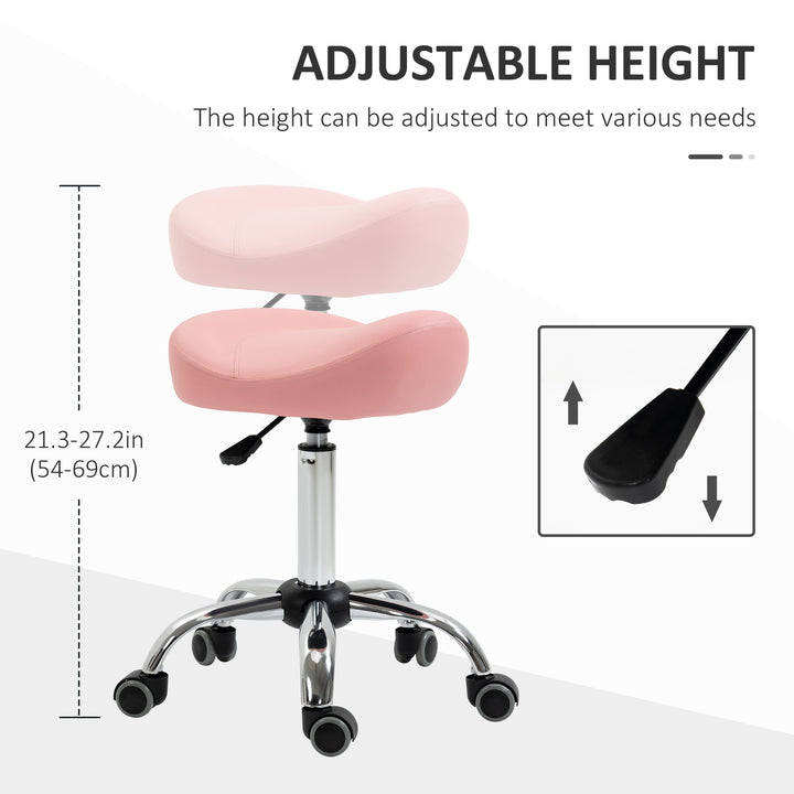 HOMCOM Saddle Stool, Height Adjustable Rolling Salon Chair with PU Leather for Massage, Spa, Clinic, Beauty and Tattoo, White
