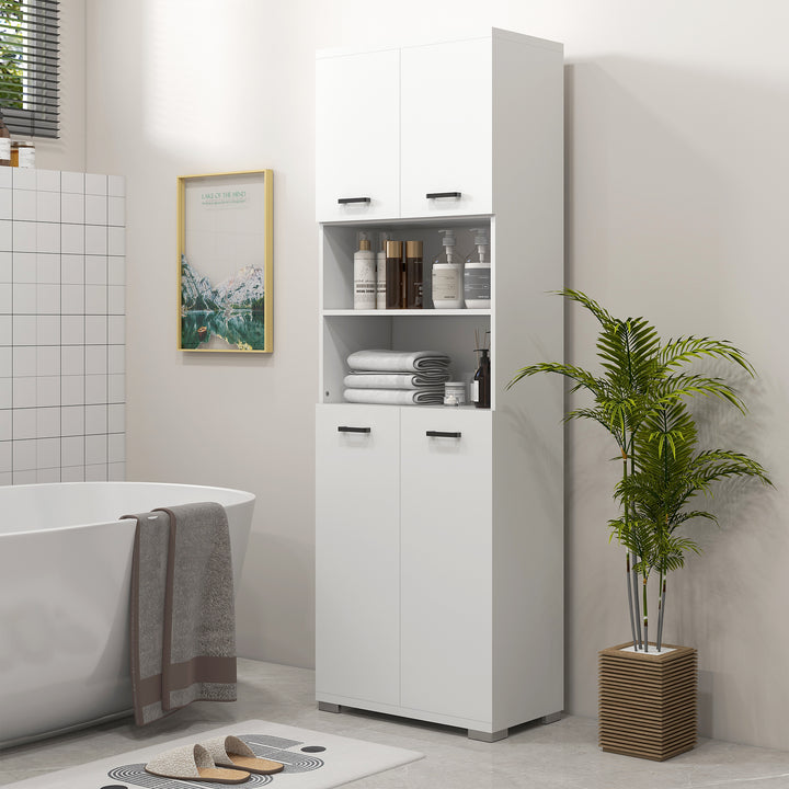 kleankin Bathroom Cabinet, Freestanding Linen Cabinet with Open Shelves and Cupboards, 23.6"x13.2"x72", White