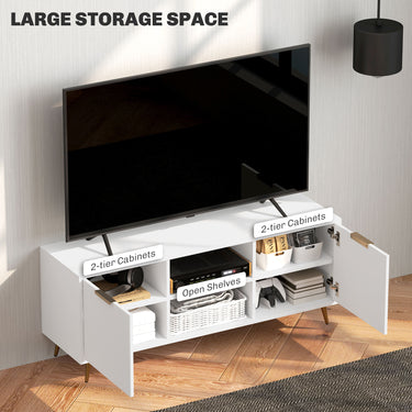 HOMCOM TV Stand with Storage for 55 Inch TV, Modern TV Cabinet with 2 Open Shelves and 2 Cabinets for Living Room, White