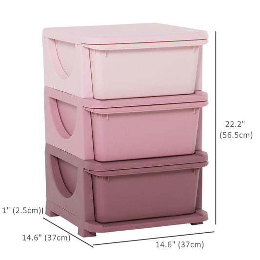 Qaba 3 Tier Kids Toy Organizer and Storage Bins with 3 Plastic Drawers, Pink