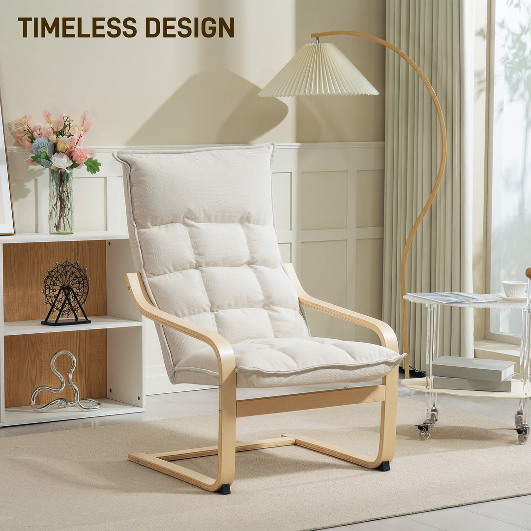 HOMCOM Modern Armchair, Upholstered Accent Chair with Curved Leg and Arm, Leisure Lounge Chair for Living Room, Light Grey