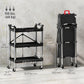 HOMCOM 3-Tier Collapsible Tool Cart with Wheels, 150 LBS Capacity Folding Utility Cart with Handles for Garage Workshop, Black