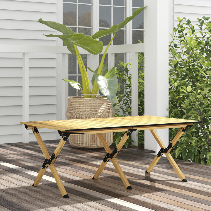 Outsunny Folding Picnic Table, Portable Aluminum Camping Table with Roll-Up Top for Party, BBQ, Beach, Natural